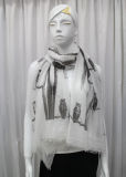 Women Fashion Printed Cotton Fringed Scarf (YKY1075)