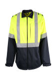 Hi-Vis Safety Mens 100%Polyester Soft Shell Outdoor Jacket with Reflective Tape