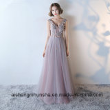 Long V-Neck Shoulder Straps Sleeveless Lace Tulle Prom Dresses