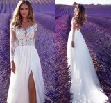 2018 Beach Wedding Dress Split Lace Chiffon Real Photos Boho Bridal Gowns Lb184