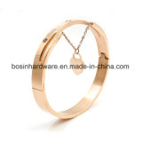 Rose Gold Stainless Steel Roman Bracetet with Chain Heart Pendant