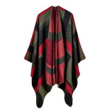 Women's Color Block Open Front Blanket Poncho Checked Reversible Cashmere Like Cape Thick Winter Warm Stole Throw Poncho Wrap Shawl (SP245)