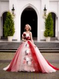 Flower Pink and Red Tulle Prom Party Evening Ball Gown Quinceaner Dress Wedding Dress