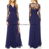 Side Split Fashion Dress Sheer Long Sleeve Prom Party Dresses Z811