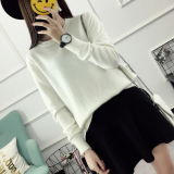 Wholesale Camel Round Collar High Low Hem Ribbed Knit Cashmere Sweater Women