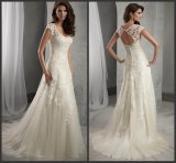 Beach Bridal Dresses Lace Tulle Cap Sleeves Beach Boho Wedding Gowns A43