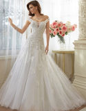 Tall Slim Lace Applique Tulle Keyhole Back Wedding Bridal Dress for North America Market