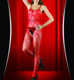 Ladies Sexy Sleeveless Fishnet Bodystocking in Red
