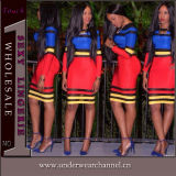 Sexy Women Bandage Accent Stripe Party MIDI Clubwear Dress (TP4209)