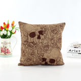 Decorative Faux Linen Transfer Print Cushion Fashion Skull Pillow (LPL-643)