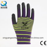 13G Stripe Polyester Liner Black Latex Coated Working Gloves (L005)