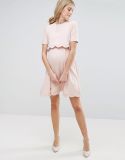 Women's Maternity Scallop Dress with Short Sleeve