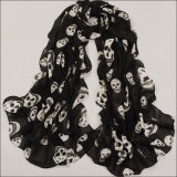 Womens Beach Voile Soft Long Skull Printed Wrap Shawl Scarf (SW107)