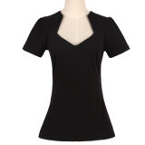 Candow Clothing Deep V Neck Ladies Plain Black Sexy T Shirt 100%Cotton
