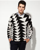 Wool Acrylic Long Sleeve Jacquard Patterned Pullover Man Sweater