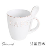 6oz Ceramic Mug with Spoon and Embossed Words Design