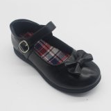 Good Price PU Injection Outsole Girls School Shoes with Bowknot