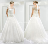 Ball Gown White Appliques Tulle Sash Wedding Bridal Dress E141016