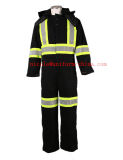 Mens Black Canvas Winter Safety Reflective Cotton Lined Workwear Coverall