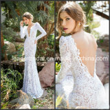 V-Neckline Wedding Dress Long Sleeves Sheer Lace Bridal Gowns W7135