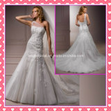 One Shoulder Tulle Lace Applique Beading Wedding Dress A203