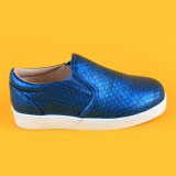 Fashion Fish Scale Printing PU Leather Blue Boys Loafters Kids Shoes