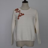 Winter Fashionable Style Soft Warm Ladies' Sweater Top in Heavy Guage with Whole Body Cable Pattern and Flower Embroidery