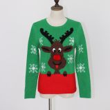 Christmas Day Ladeis' Sweater in Deer Jacquard Design and Soft Handfeel