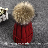 Knitted Winter Hat with Real Fur Pompom