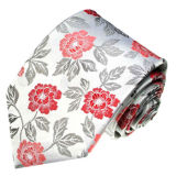 New Fashion Sliver Background Wine and Grey Rose Flower Design Men's Woven Silk Ties
