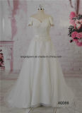2016 Guangzhou Factory Short Sleeves Beaded Lace A-Line Wedding Bridal Dress Gown