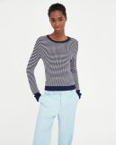 Round Neck Ribbed Knit Sweater with Long Sleeves with Slits