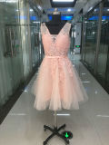Lovemay Pink Nice Lace Tulle Beading Short Party Evening Dress