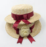 High Quality Canotier Boater Wheat-Straw Hats with Ribbon or Flower (CPA_80056)
