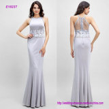 Mermaid Jewel Floor-Length Jersey with Lace Evening Dress