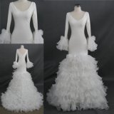 Wholesale Real Long Sleeves Ruffle Organza Skirt Mermaid Bridal Gown