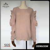 Lotus Shoulder Ladies Pink Cute Fashion Sweater
