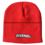 Chinese Factory Produce Customized Logo Embroidered Red Acrylic Knit Winter Ski Beanie Cap