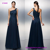 One Shoulder Long Floor-Length Tulle Formal Evening Dress with Lace Appliques