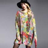 Women Fashion Printing Design Oversize Knitting Sweater, Full Printing of Mohair Quality