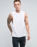 Sleeveless T-Shirt with Dropped Armhole in White