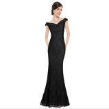 D1185 Sexy V-Neck Beaded Long Lace Formal Evening Gown