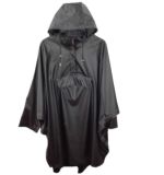Black Hooded PU Reflevtive Raincoat/Rain Jacket