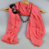 100%Polyester Red Shawl with Tassel Fashion Scarf Fashion Accessory