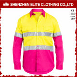 Pink Long Sleeve High Visibility Safety Shirts Work with Reflective Tape