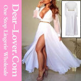 Ladies White Long Gown Wedding Bridal Evening Prom Dresses