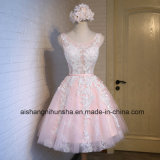 Fashion Short Pink Lace Flower Banquet Short Evening Dress