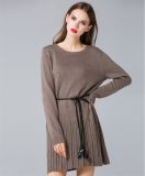 D11912 Winter Knitted Pullover Long Sweater Dress with Pleated Hem