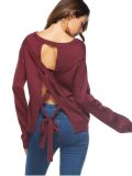 Wine Red Cut out Lace up Sweater