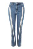 2017 New Designs Fashion Moto MID Blue Zip Straight Leg Jeans for Gilrs